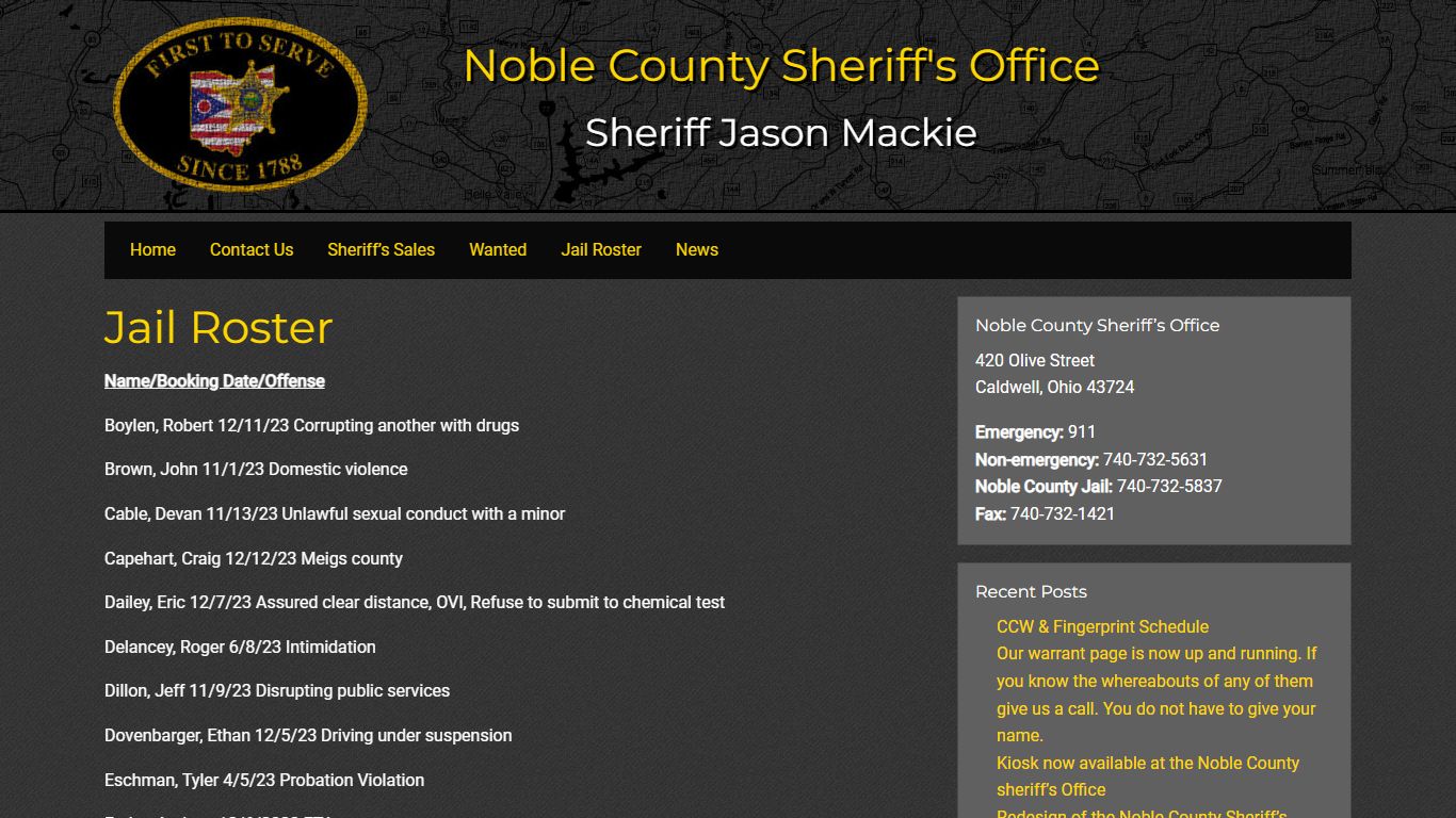 Jail Roster • Noble County Sheriff's Office